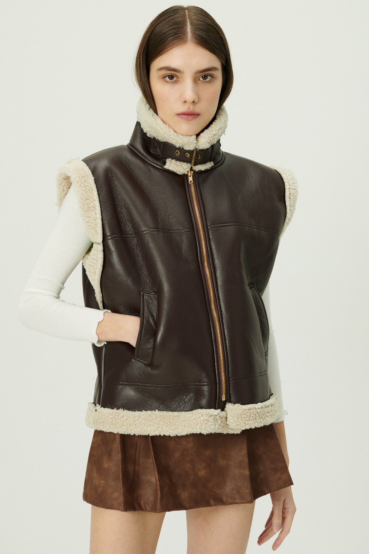storets.com Daniela Pleather Shearling Vest