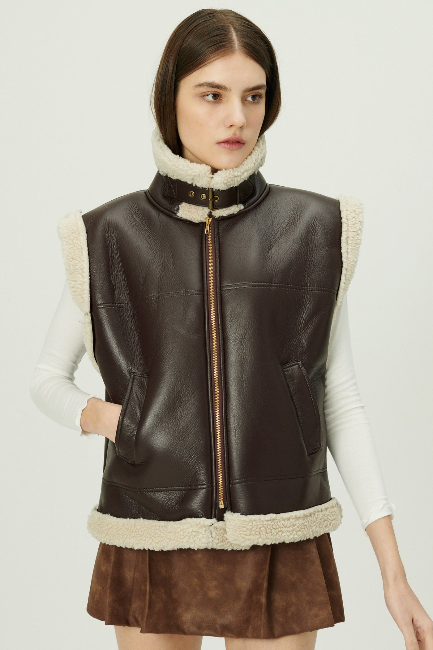 storets.com Daniela Pleather Shearling Vest