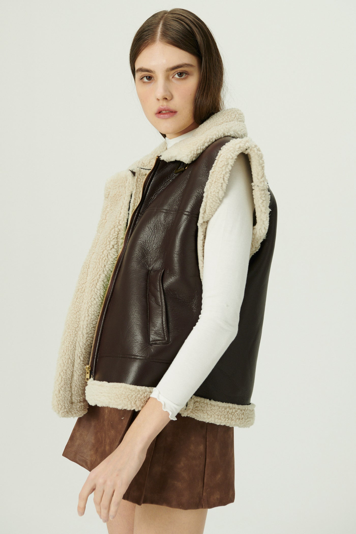 storets.com Daniela Pleather Shearling Vest