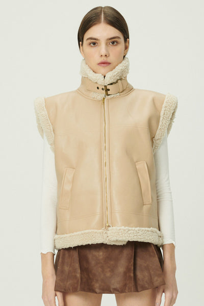 storets.com Daniela Pleather Shearling Vest