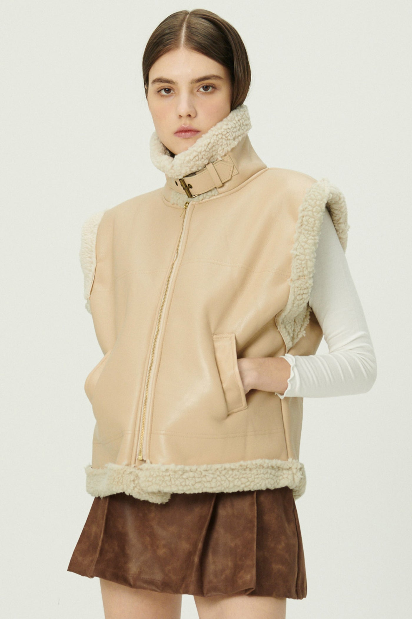 storets.com Daniela Pleather Shearling Vest