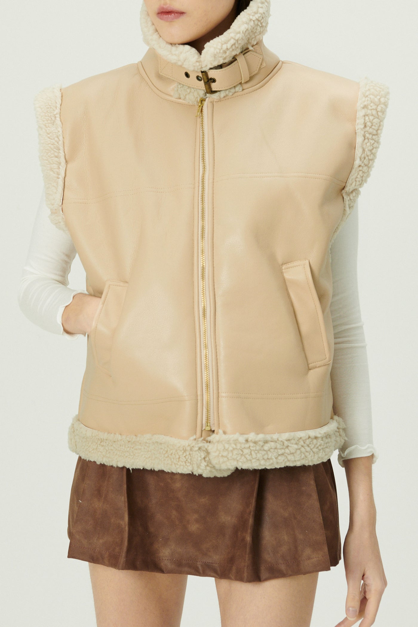 storets.com Daniela Pleather Shearling Vest