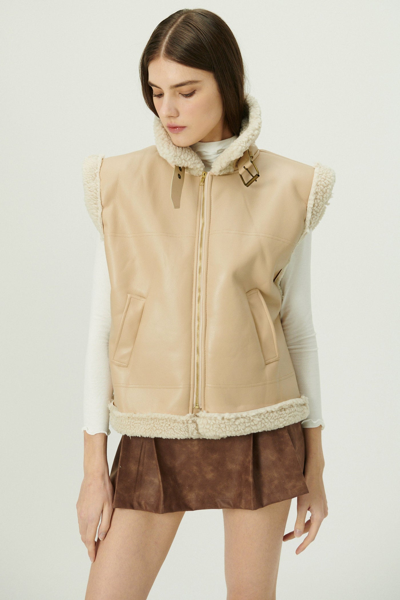 storets.com Daniela Pleather Shearling Vest