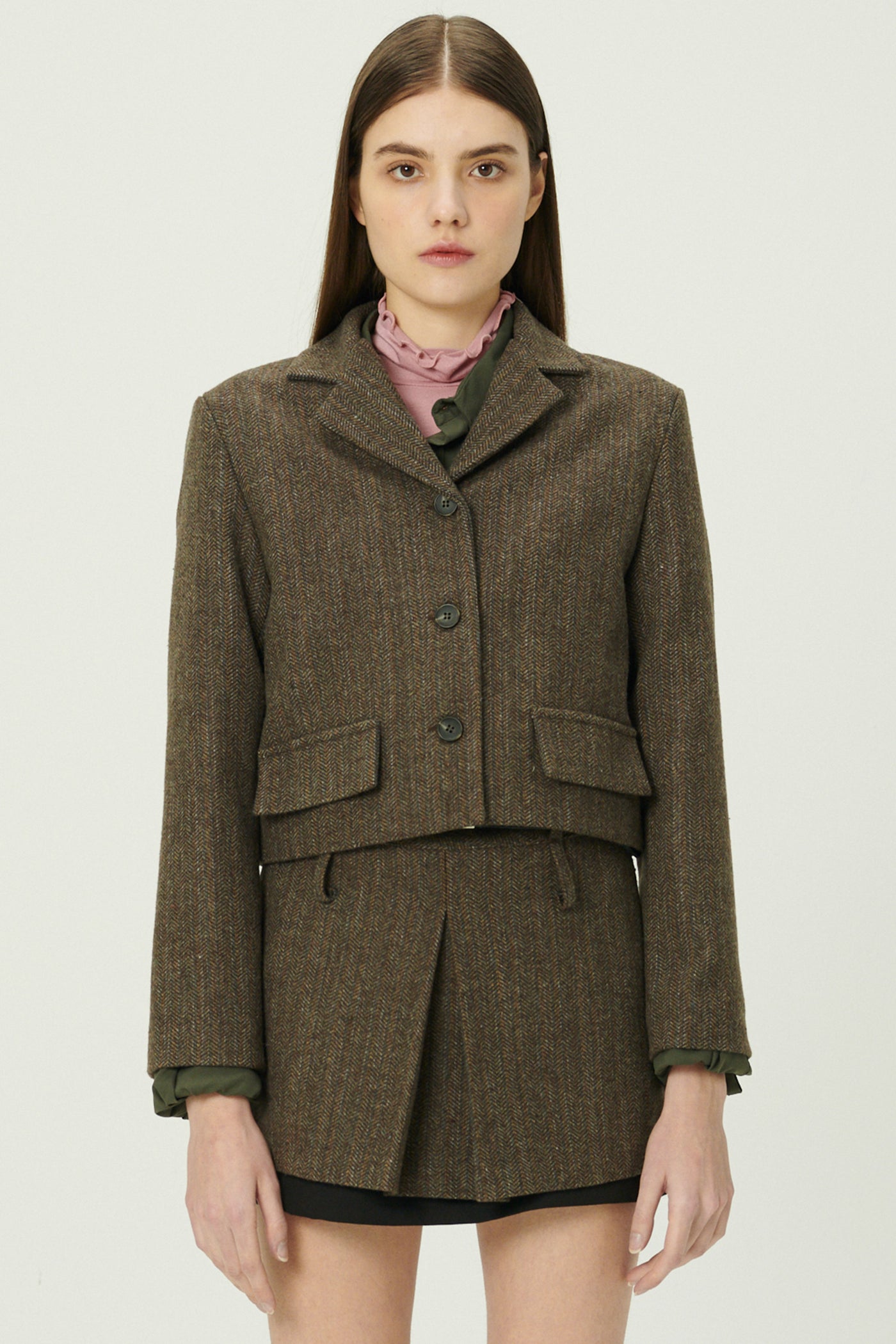 storets.com Miquela Herringbone Crop Blazer