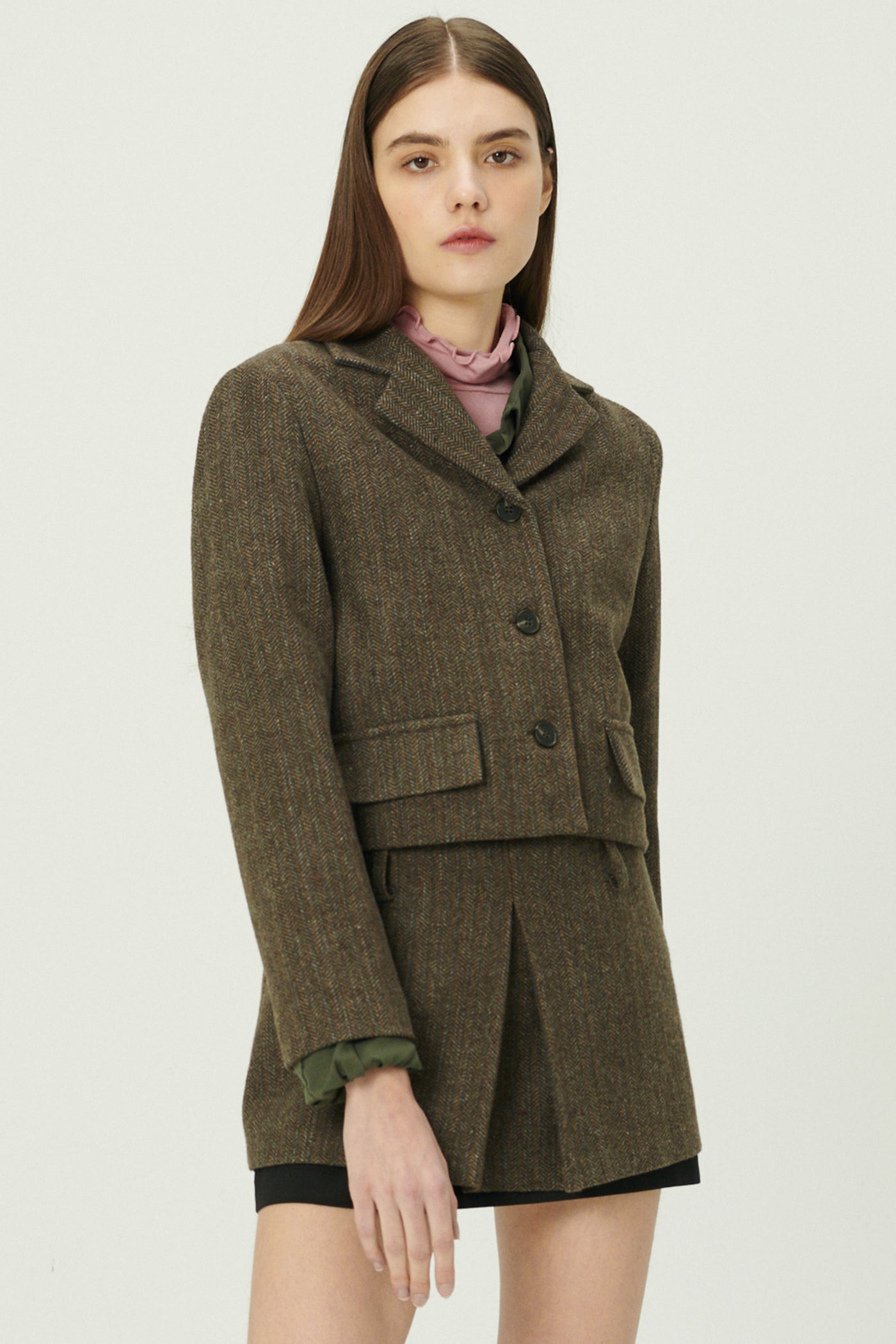 storets.com Miquela Herringbone Crop Blazer