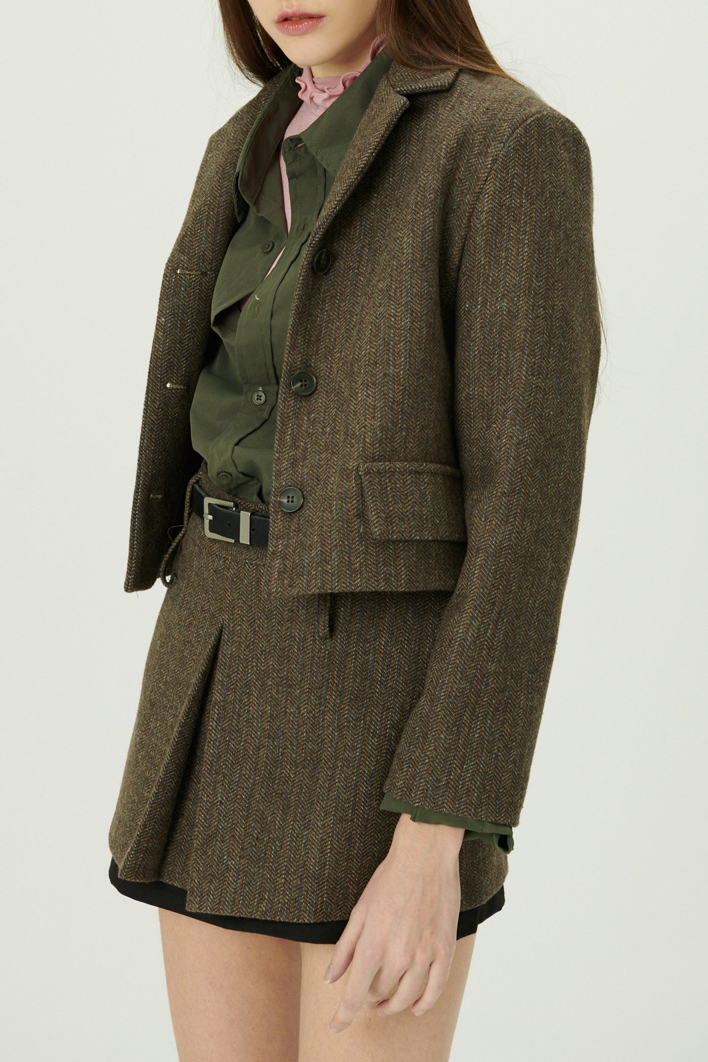 storets.com Miquela Herringbone Crop Blazer