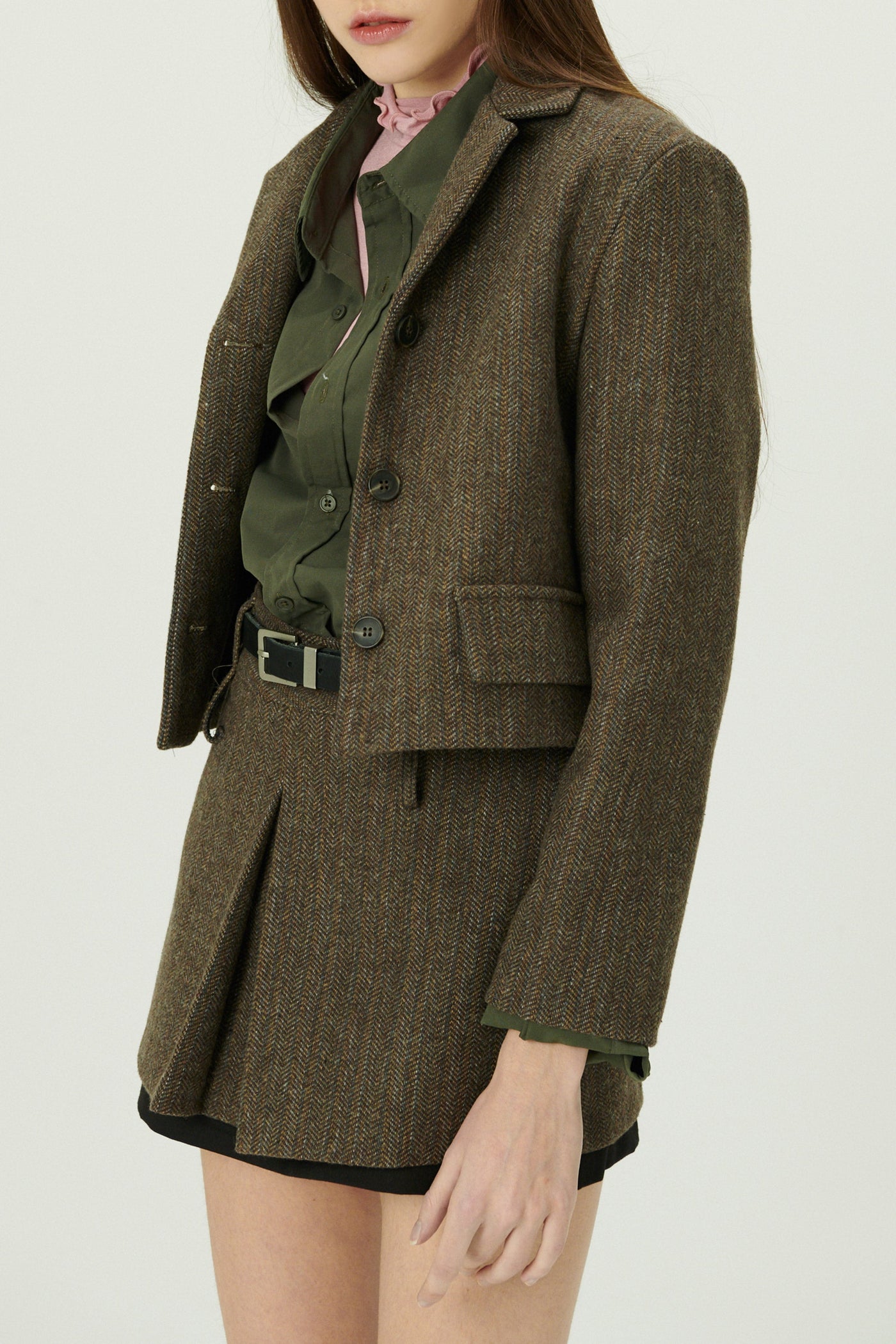 storets.com Miquela Herringbone Crop Blazer