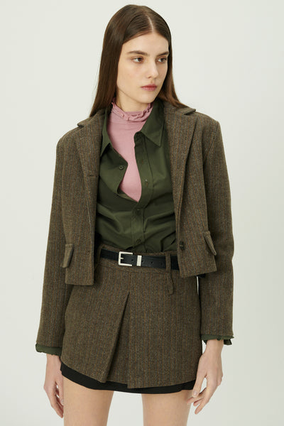 storets.com Miquela Herringbone Crop Blazer