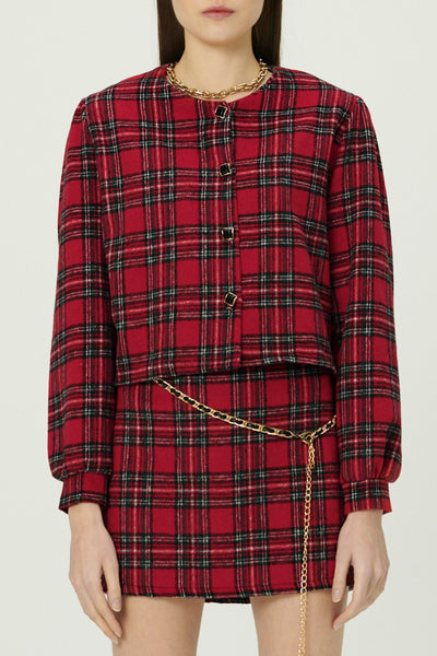 storets.com Jasper Collarless Jacket in Plaid