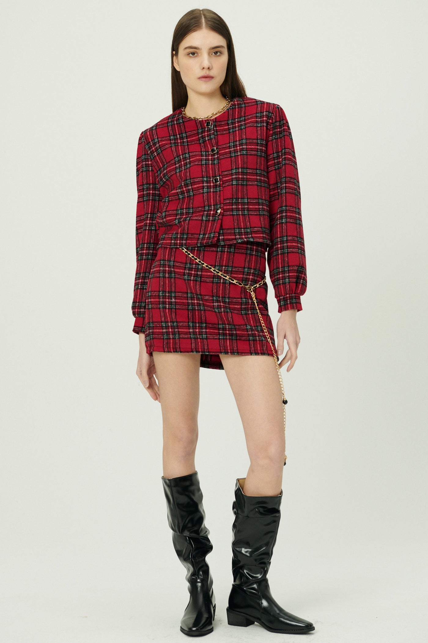 storets.com Jasper Collarless Jacket in Plaid