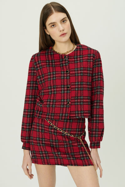 storets.com Jasper Collarless Jacket in Plaid