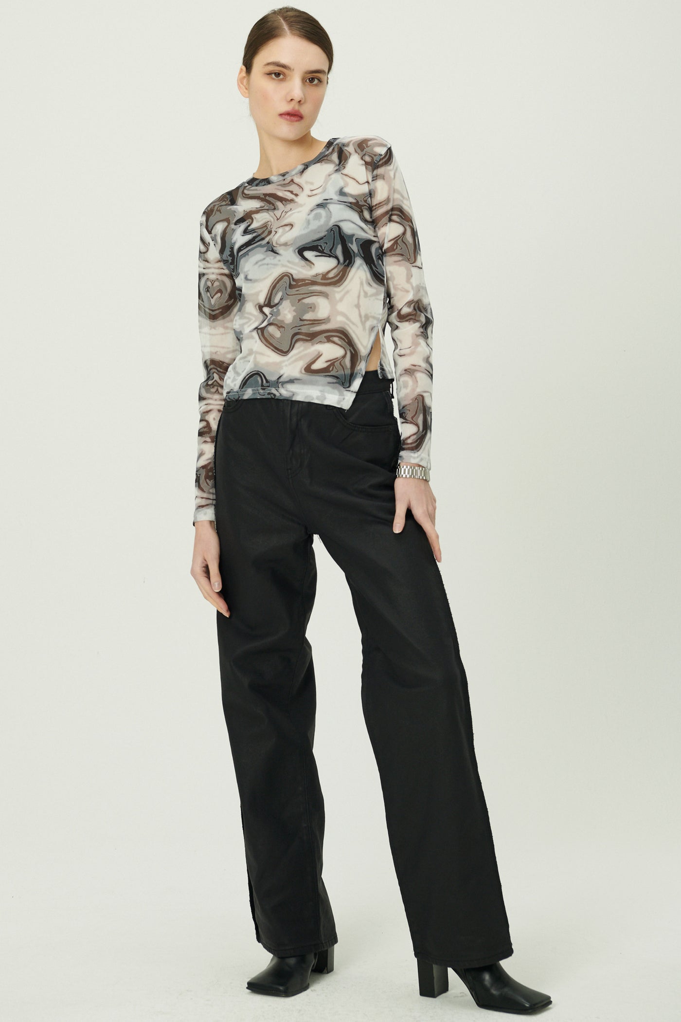 storets.com Natalia Marble Print Mesh Top
