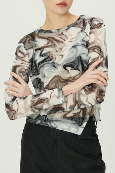 storets.com Natalia Marble Print Mesh Top
