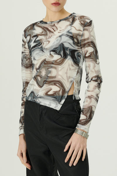 storets.com Natalia Marble Print Mesh Top