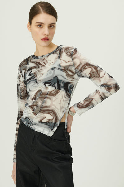 storets.com Natalia Marble Print Mesh Top