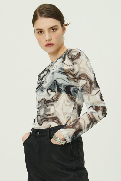 storets.com Natalia Marble Print Mesh Top