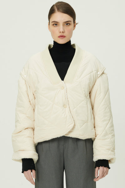 storets.com Eileen Quilted Sherpa Coat w/Detachable Sleeve