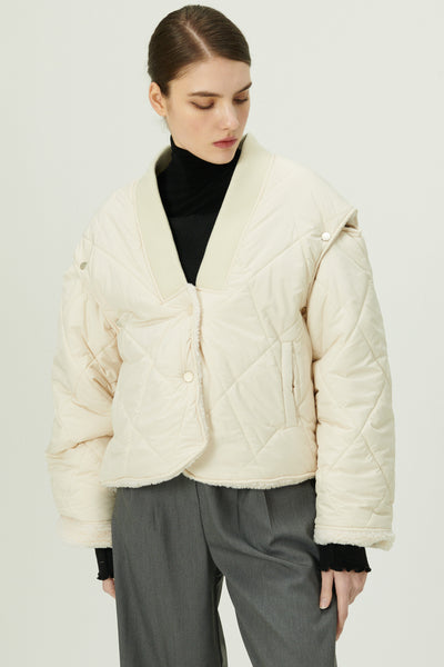 storets.com Eileen Quilted Sherpa Coat w/Detachable Sleeve