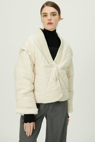 storets.com Eileen Quilted Sherpa Coat w/Detachable Sleeve