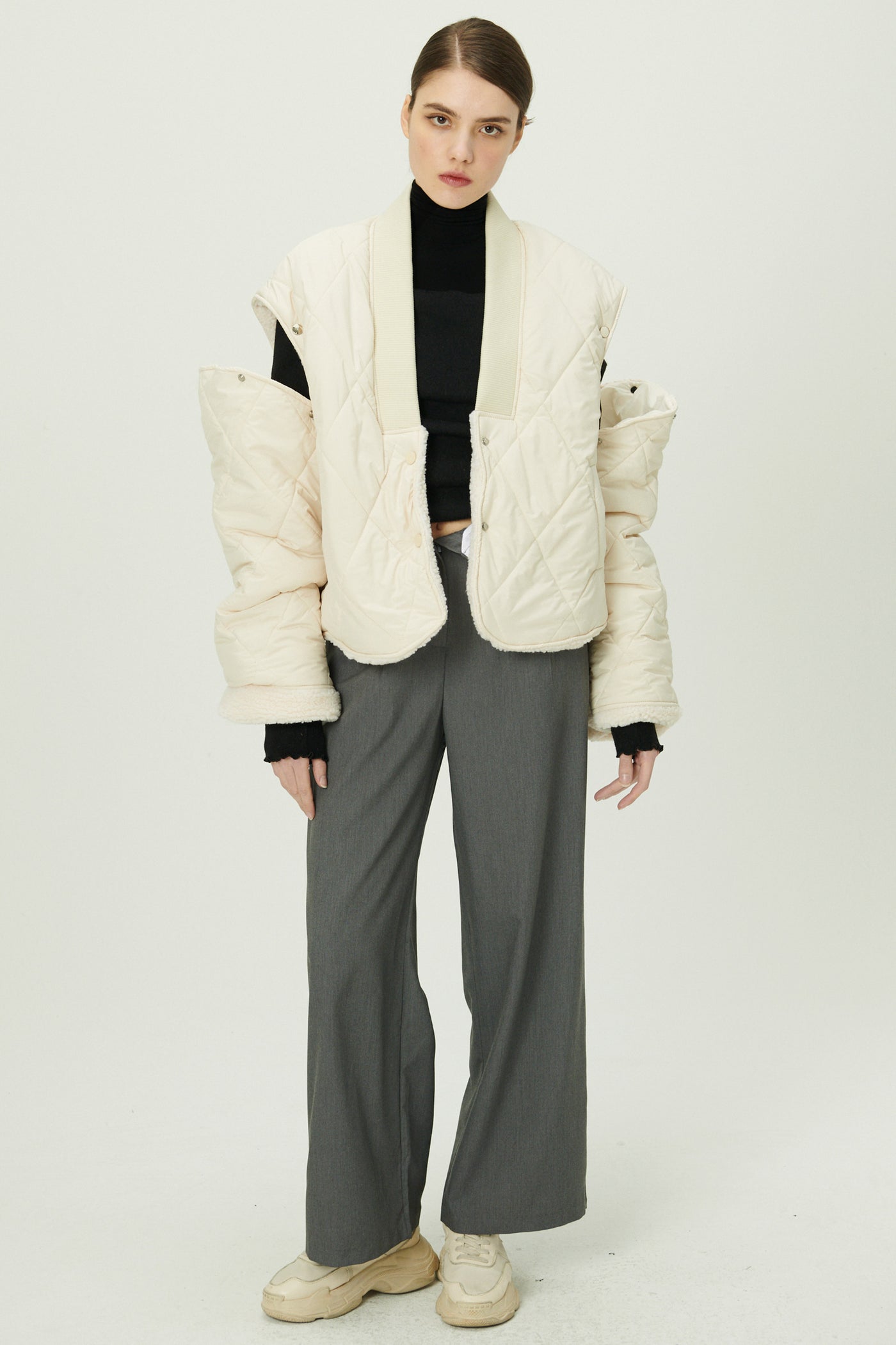 storets.com Eileen Quilted Sherpa Coat w/Detachable Sleeve