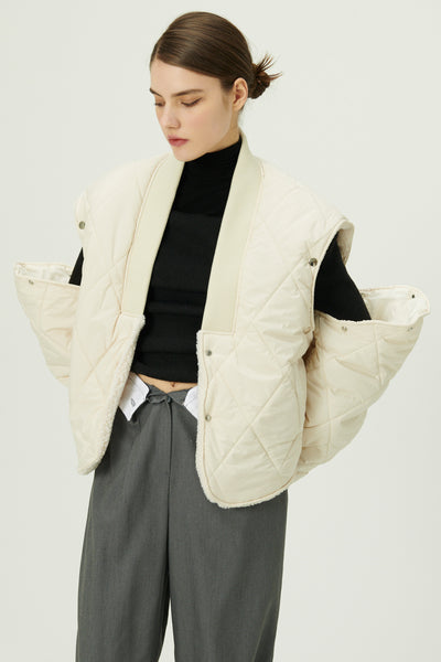 storets.com Eileen Quilted Sherpa Coat w/Detachable Sleeve