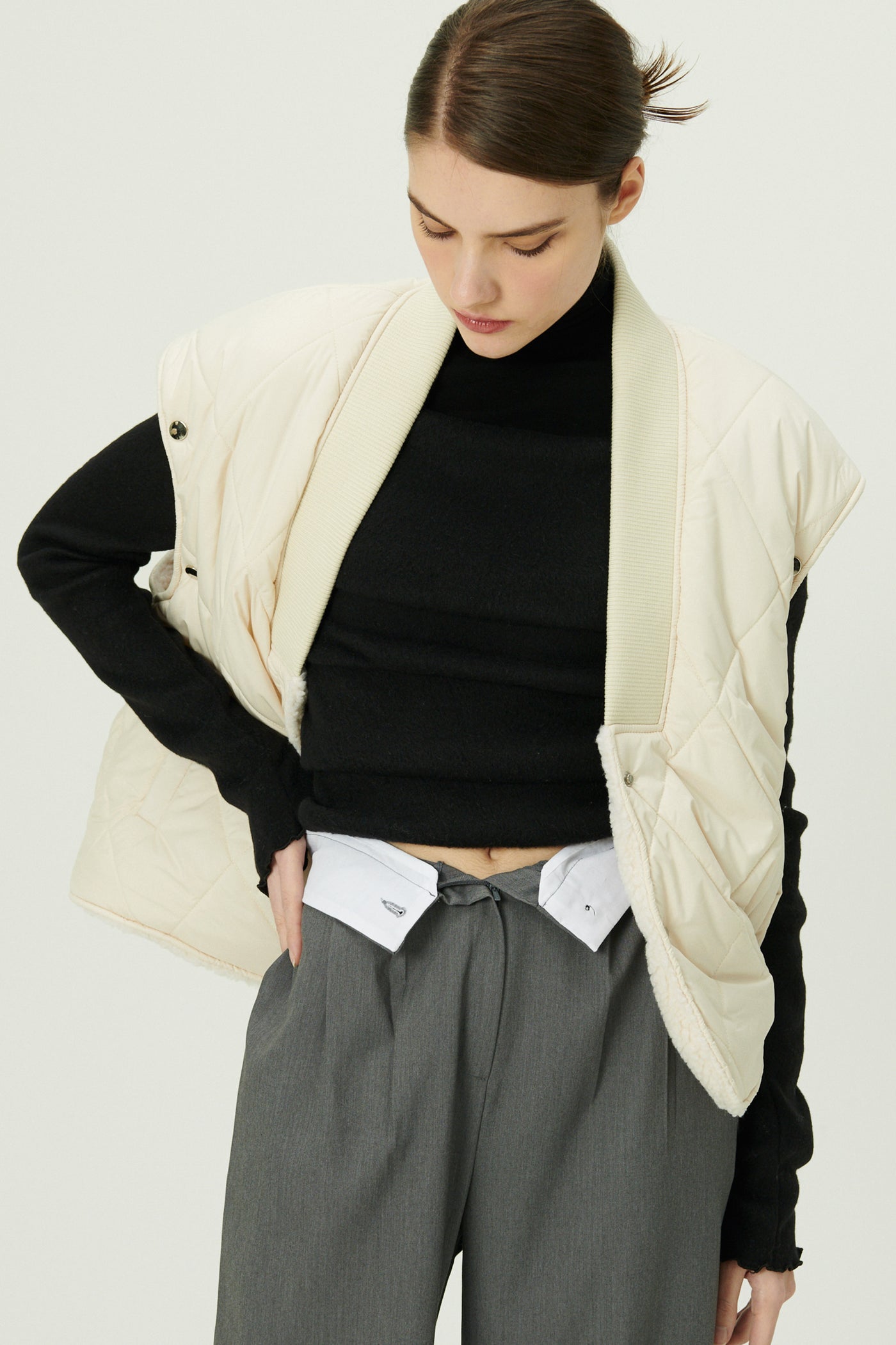 storets.com Eileen Quilted Sherpa Coat w/Detachable Sleeve