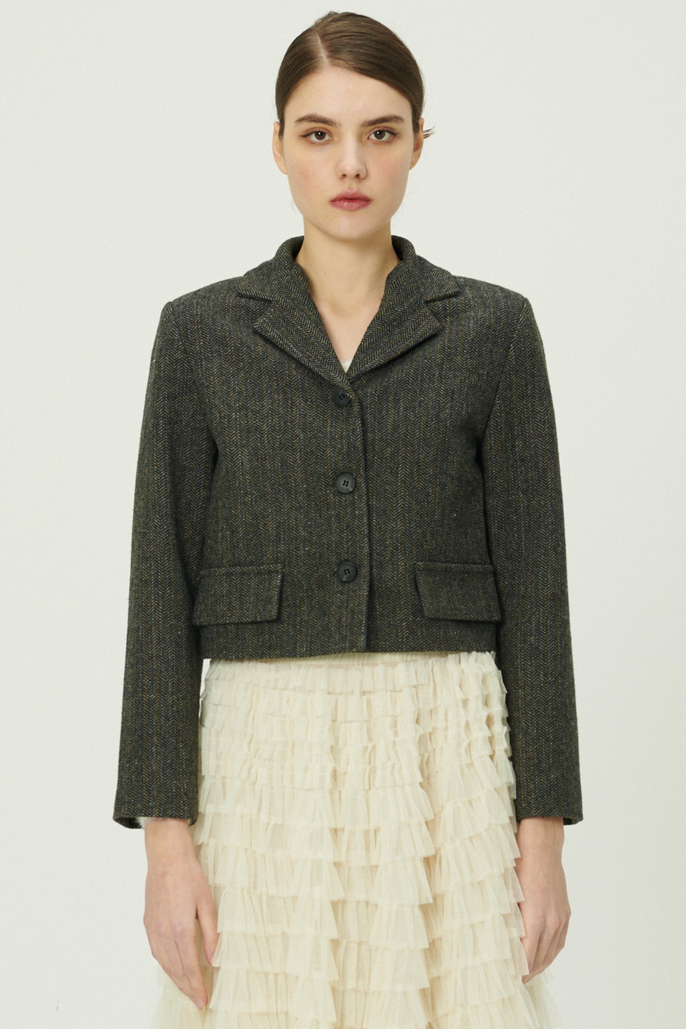 storets.com Miquela Herringbone Crop Blazer