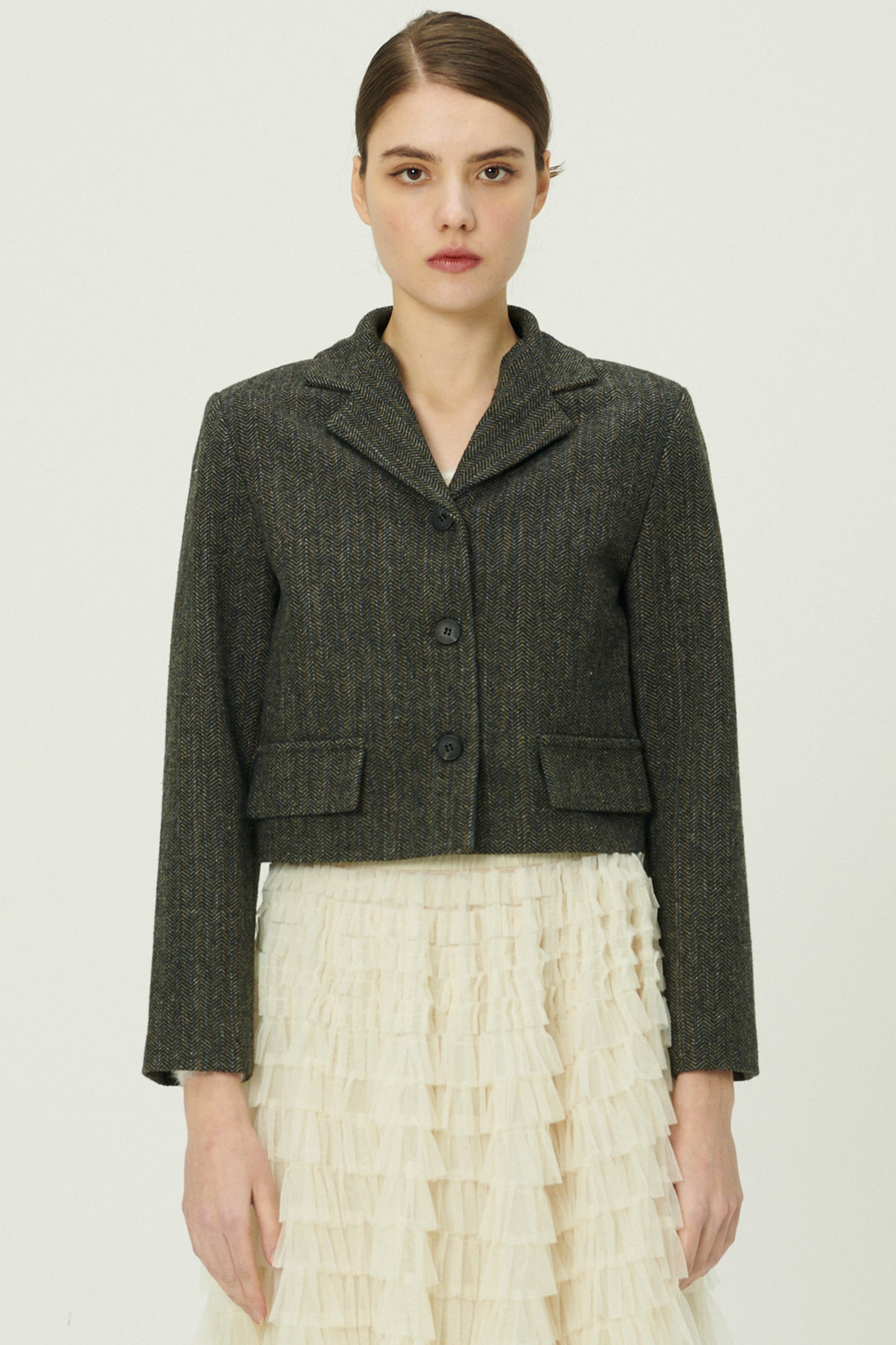 storets.com Miquela Herringbone Crop Blazer