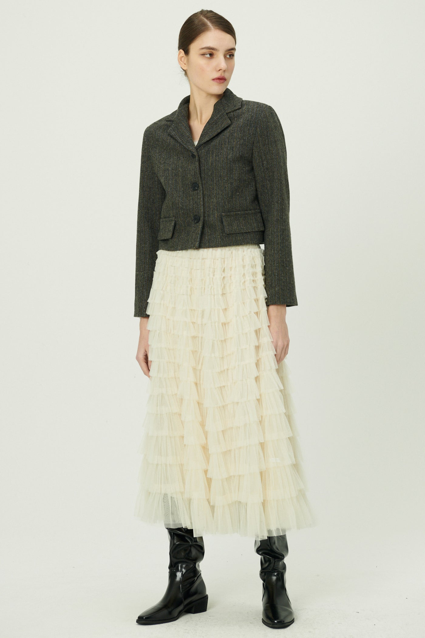 storets.com Miquela Herringbone Crop Blazer