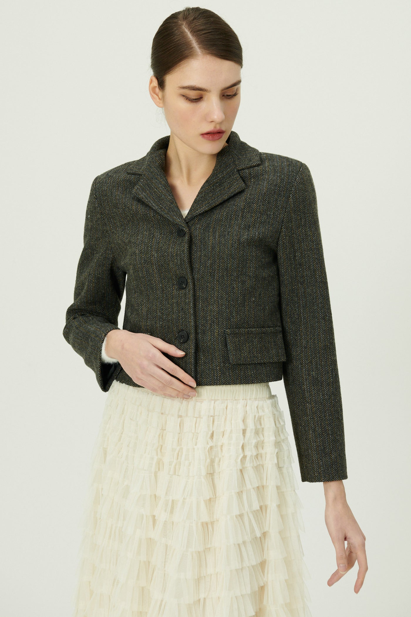 storets.com Miquela Herringbone Crop Blazer