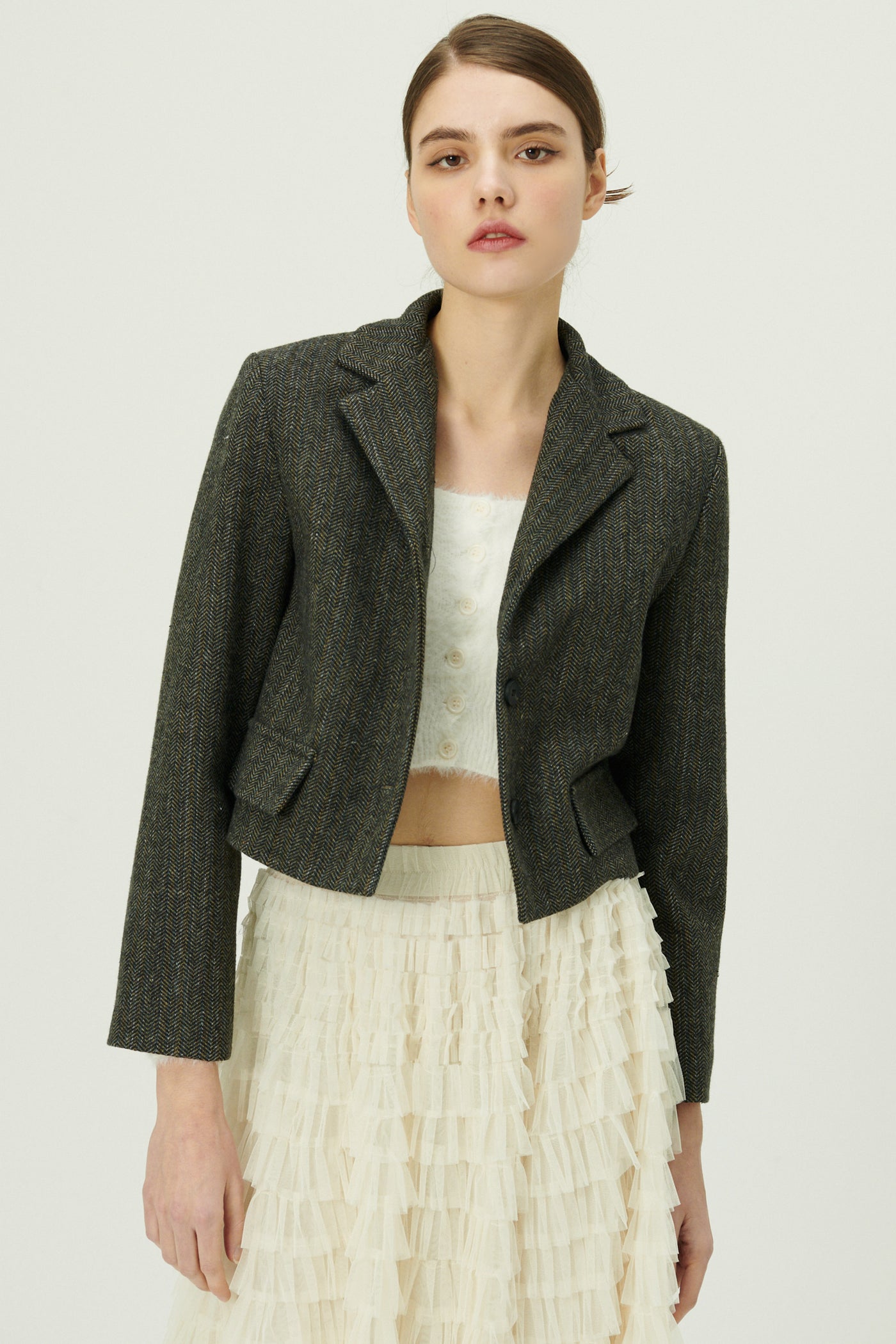 storets.com Miquela Herringbone Crop Blazer