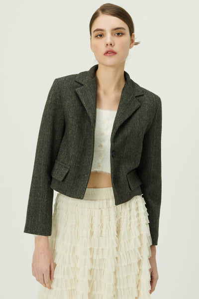 storets.com Miquela Herringbone Crop Blazer