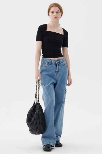 storets.com Faux Leather Plisse Shoulder Bag