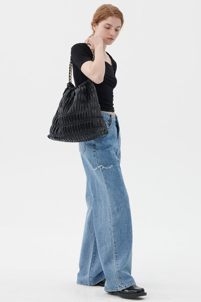 storets.com Faux Leather Plisse Shoulder Bag