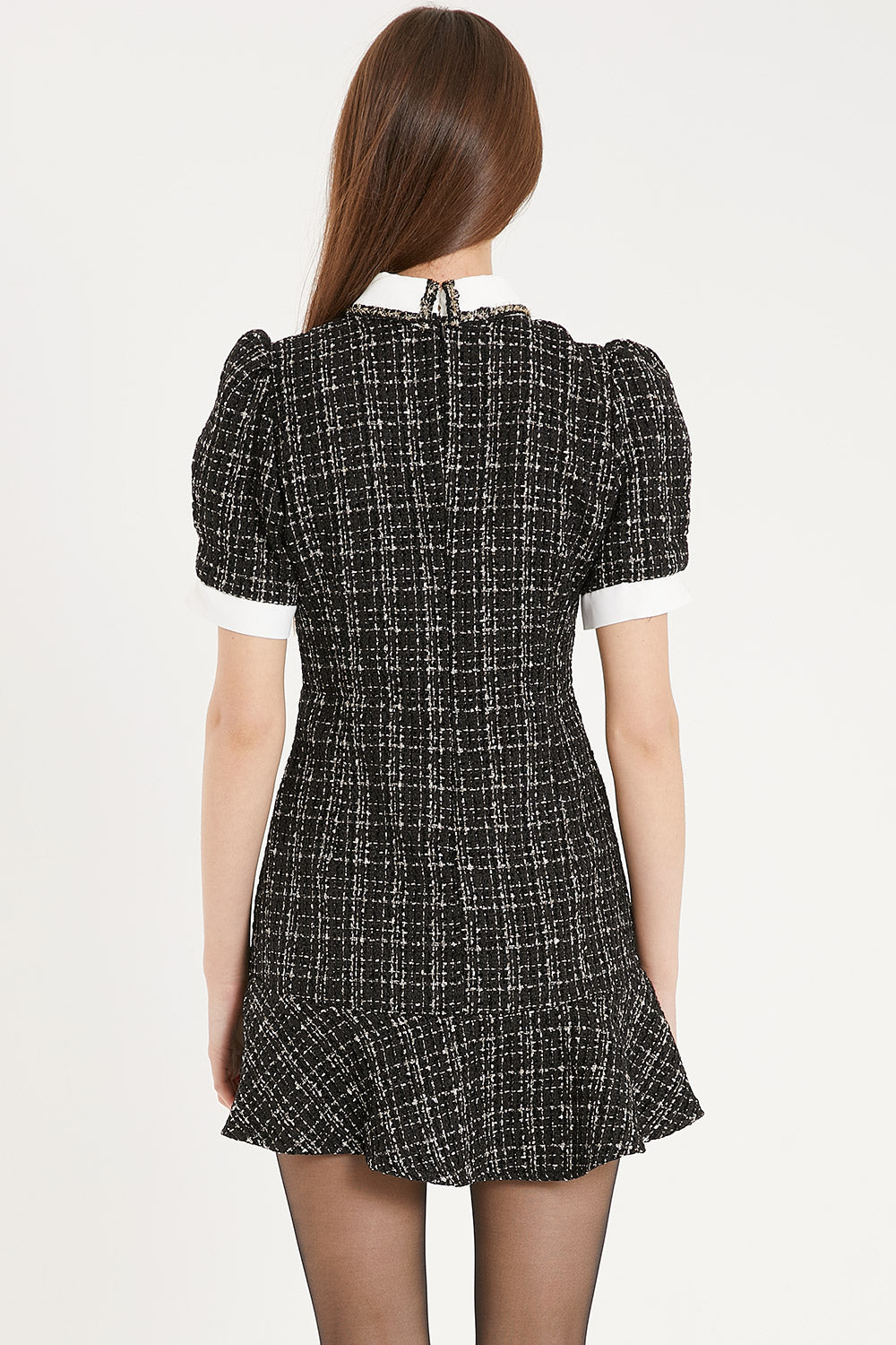 storets.com Lourdes Tweed Trumpet Mini Dress