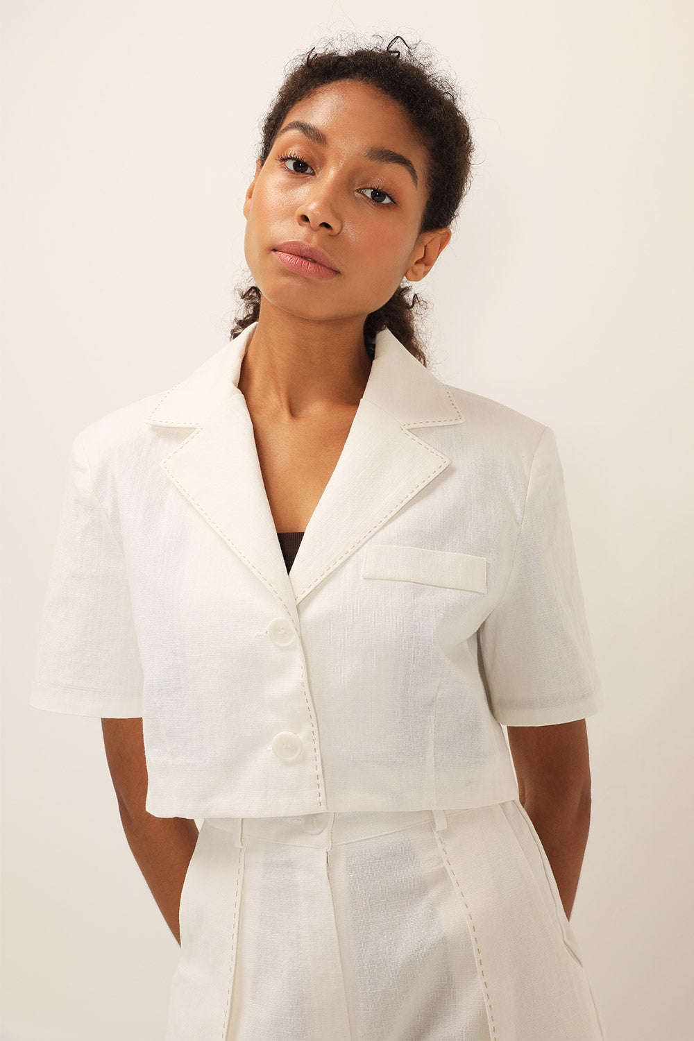 storets.com Tinsley Contrast Stitch Crop Jacket