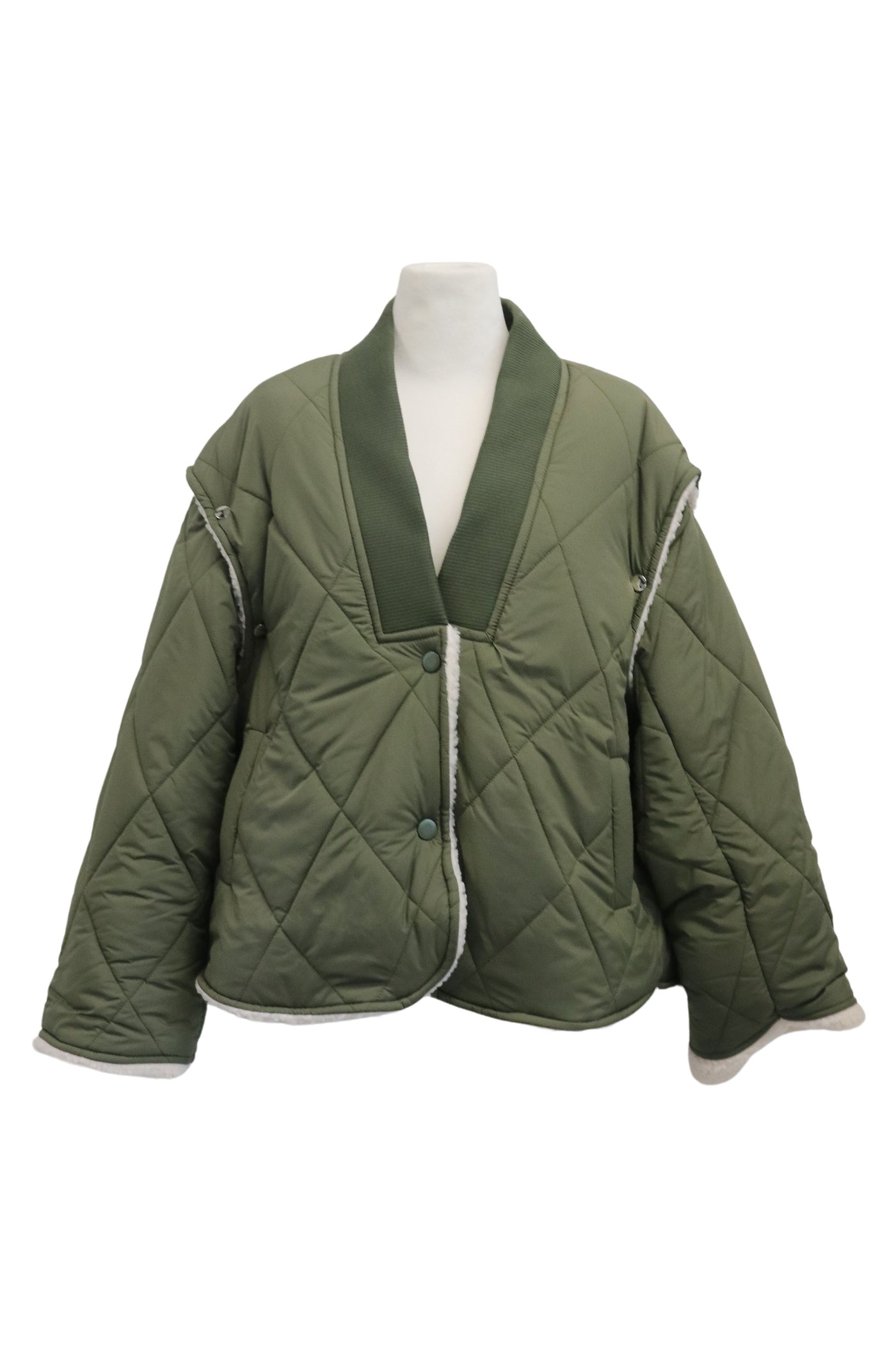 storets.com Eileen Quilted Sherpa Coat w/Detachable Sleeve