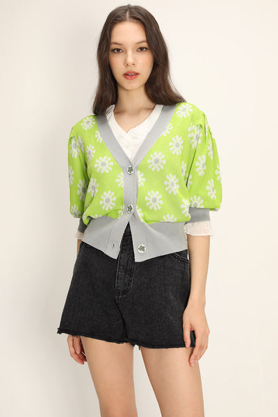 storets.com Kathleen Floral Puffed Cardigan