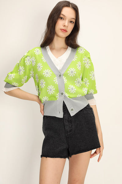 storets.com Kathleen Floral Puffed Cardigan