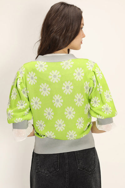 storets.com Kathleen Floral Puffed Cardigan