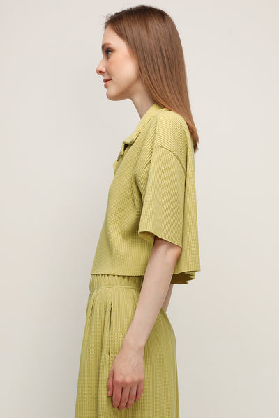 storets.com Lucy Waffle Half Button Crop Top