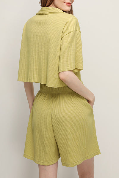 storets.com Lucy Waffle Half Button Crop Top