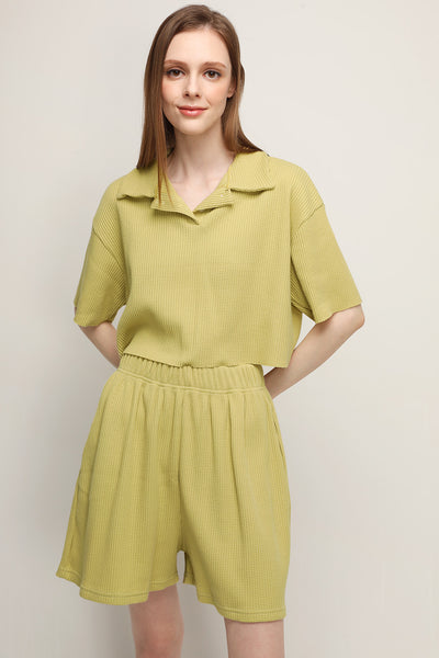 storets.com Lucy Waffle Half Button Crop Top