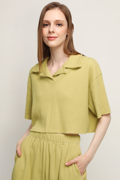 storets.com Lucy Waffle Half Button Crop Top