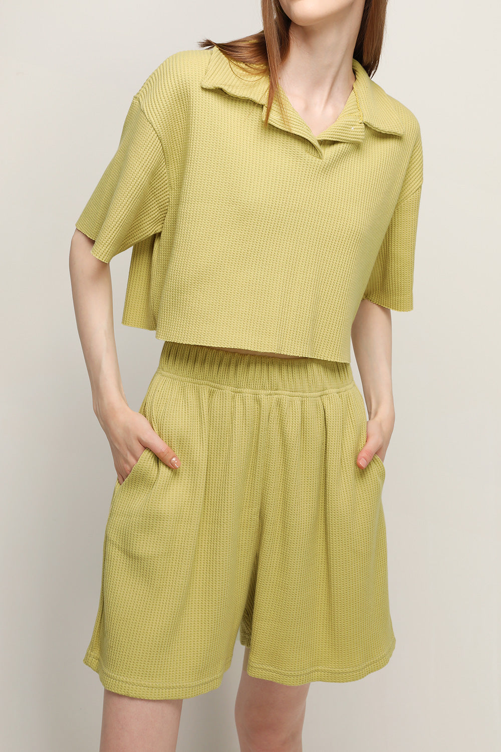 storets.com Lucy Waffle Half Button Crop Top