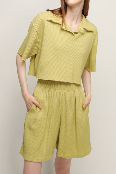 storets.com Lucy Waffle Half Button Crop Top