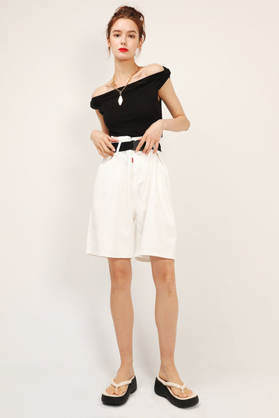 storets.com Olive Paperbag Waist Belted Shorts