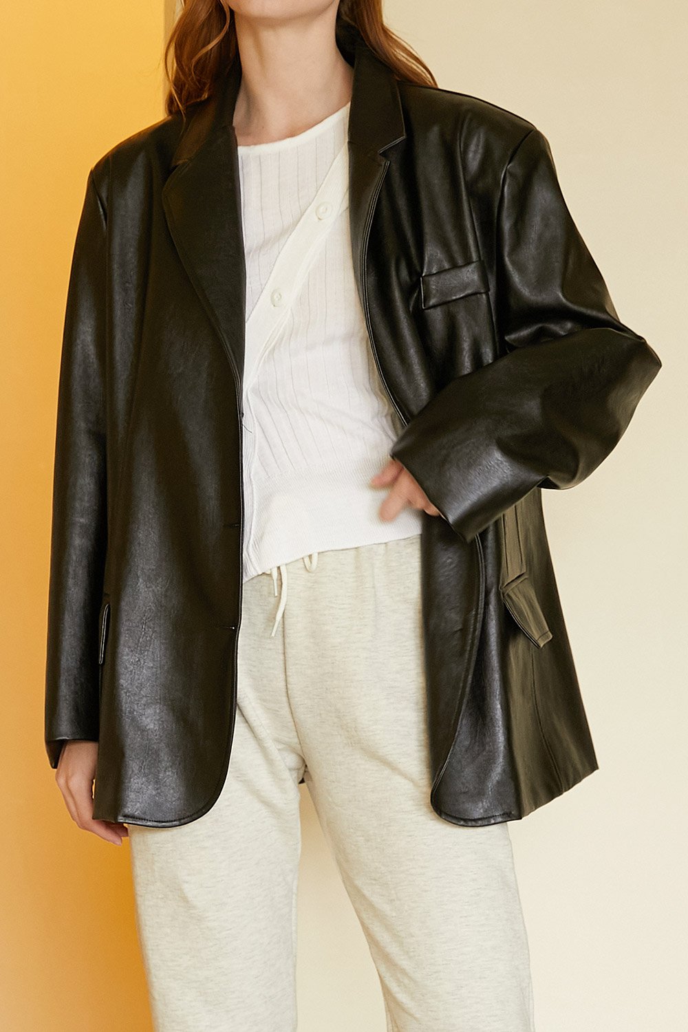 storets.com Joan Faux Leather Oversized Blazer