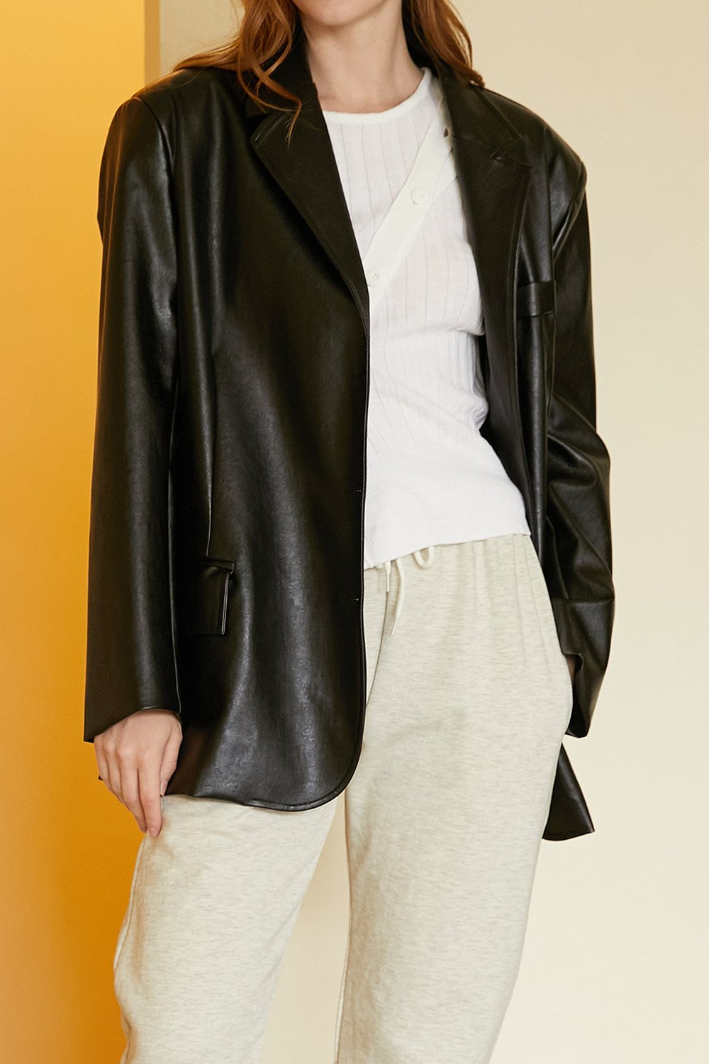 storets.com Joan Faux Leather Oversized Blazer