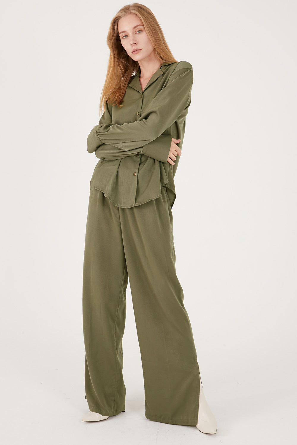 storets.com Rose Matte Satin Wide Leg Pants